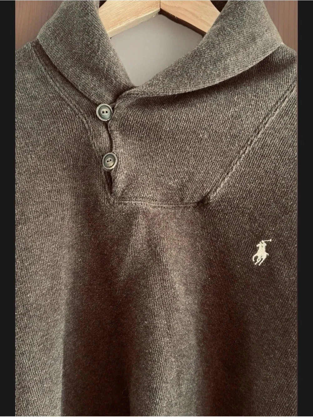 Ralph Lauren Brown Shawl-Collar 100% Cotton Sweater